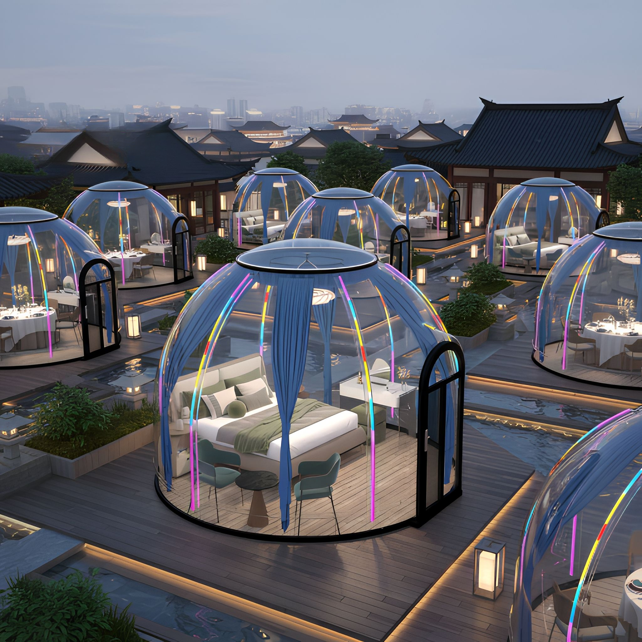 Moonseek Prefabricated Buildings Panoramic Dome House Homestay Bubblehouse for